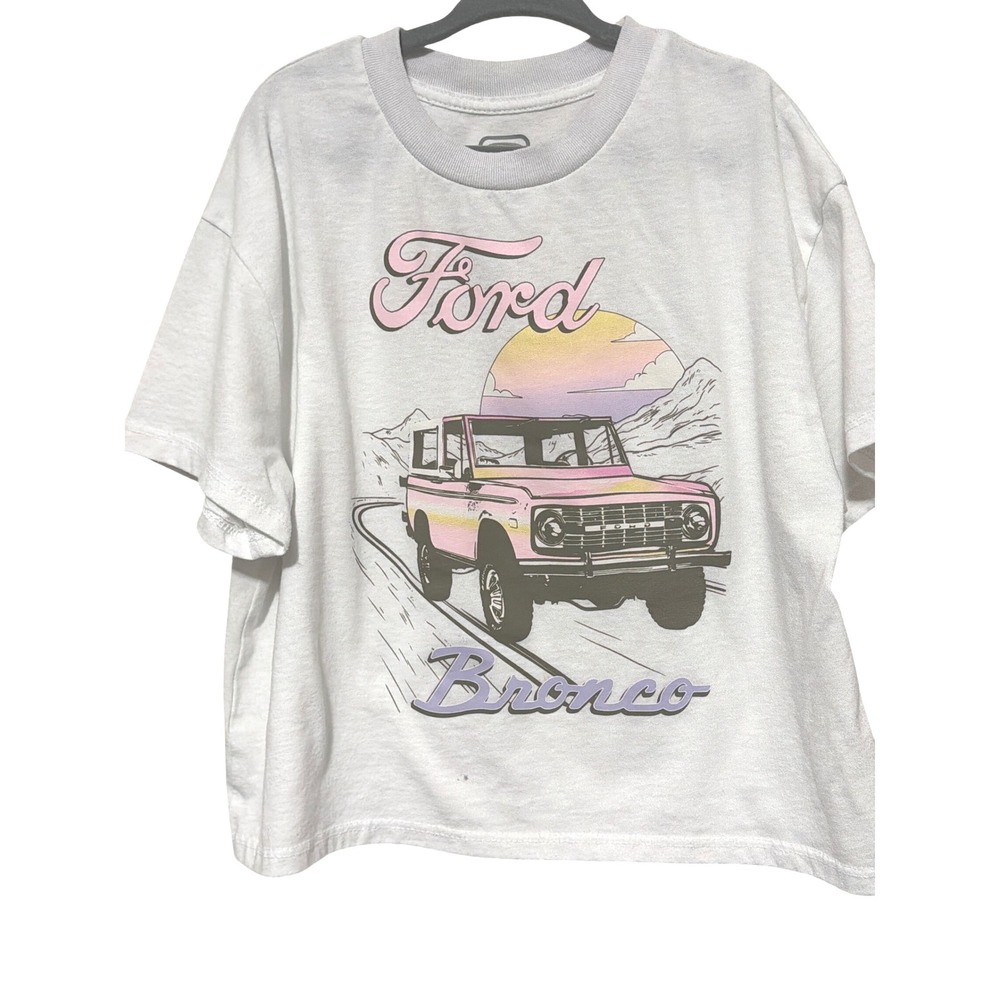 Ford‎ Bronco Graphic T-Shirt Kids Medium White Pink Retro Car Hybrid Apparel